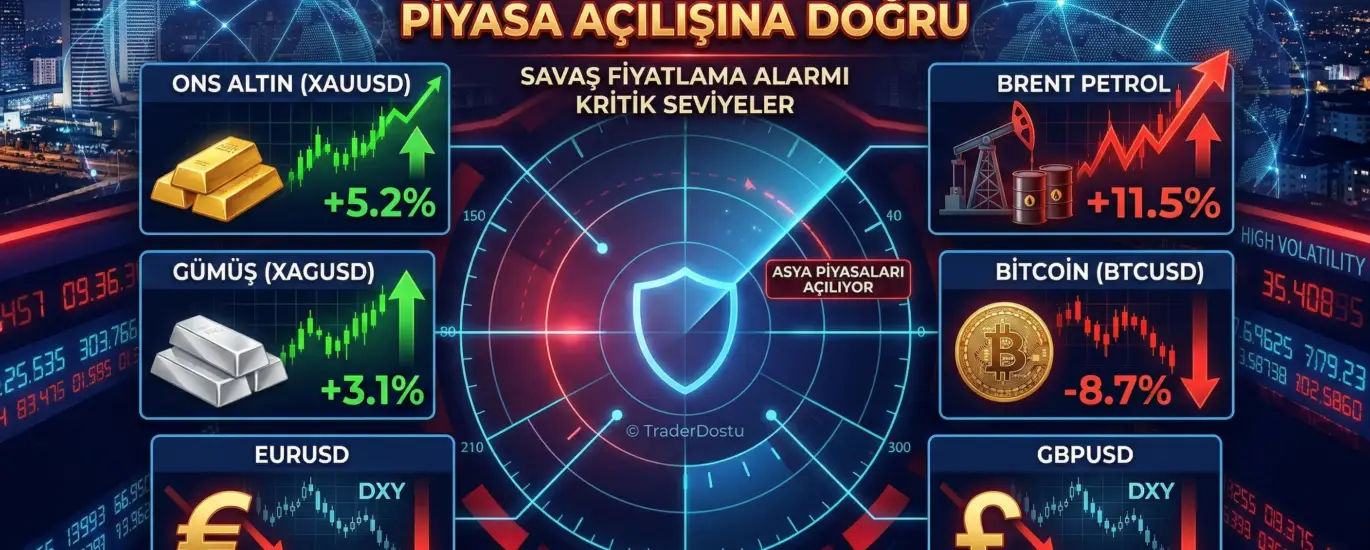 Asya piyasaları açılışı ve gece analizi; altın, gümüş, brent petrol, bitcoin ve döviz kurları savaş fiyatlaması tablosu